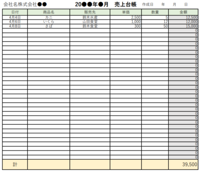 コロナ持続化給付金　ＥＸＣＥＬ【売上台帳】テンプレートのダウンロード